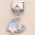Italian charm link with silver crescent moon and iridescent star in stainless steel - Iridescent Sky Blue Moon Star Style (9)