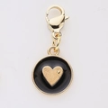 Golden heart charm with black enamel inlay and lobster clasp for DIY jewelry - Black Round Heart (21)