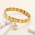 Bracelet à breloques italien doré avec pendentif coquillage et perle sur pierre - Perle Artificielle de Conque (4)