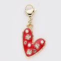Pendentif cœur rouge avec fleurs de camélia dorées, perles et un fermoir mousqueton - Style Cœur Camélia