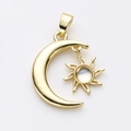Gold-plated crescent moon and sun pendant with iridescent gemstone inlay charm - Crescent Moon with Sun Moonstone Style (11)