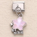 Italian charm link with pink pearlescent star pendant and sparkling rhinestones - Iridescent Pink Star Zirconia (11)