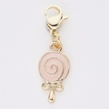 Pink enamel lollipop pendant with golden lobster clasp and bow detail for DIY jewelry - Pink Lollipop Pattern