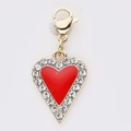 Pendentif cœur rouge émaillé avec strass et fermoir mousqueton doré pour bijoux DIY - Style Cœur Plein Strass
