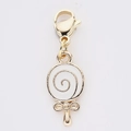Golden alloy lollipop pendant with white enamel spiral design and lobster clasp - White Lollipop Shape