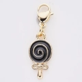 Lollipop pendant in gold alloy with black spiral enamel and lobster clasp for DIY - Black Lollipop Shape