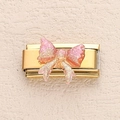 Italian modular charm in gold finish with a sparkly pink glitter bow for DIY bracelets - Pink Glitter Bowknot Style (10)