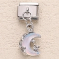 Italian charm with stainless steel crescent moon pendant in iridescent opal and rhinestones - Iridescent White Moon Zirconia (13)