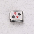 Italienischer Armband-Charm aus Edelstahl mit Spielkarten-Motiven und polierter Oberfläche - Vier Pokerkartenfarben