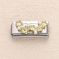 Italian modular charm link in stainless steel with golden floral design and white pearls - Gold Flower White Pearl Style (11)