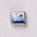 Détail de breloque baleine bleue et cœur pour bracelet modulaire italien en acier inox - Motif Cœur Baleine Bleue (4)