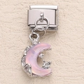 Italian charm link with a shimmering pink moon pendant featuring a star and zircons - Iridescent Pink Moon Zirconia (14)