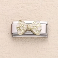 Italian modular charm link in stainless steel with a gold-plated white enamel bow - Gold Enamel Crystal Bowknot Style (12)