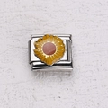 Italienisches Charm-Modul aus Edelstahl mit gelbem Sonnenblumen-Emaille-Design - Sonnenblume
