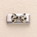 Italian charm bracelet link featuring a black and gold enamel bow design in stainless steel - Black Gold Grid Bowknot Style (13)