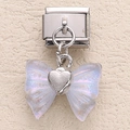 Iridescent butterfly charm with heart detail on silver stainless steel modular link - Iridescent Purple Heart Butterfly (19)