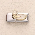 Italian modular charm in stainless steel with gold flower enamel and crystal stone - White Enamel Petal Rhinestone Style (14)