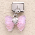 Pink bow pendant with silver heart on stainless steel modular bracelet charm - Iridescent Pink Pearly Bow (20)