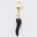 Enamel black Italian horn pendant with gold lobster clasp for DIY jewelry - Black Chili Shape