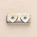 Italian charm link with gold heart and blue evil eye detail for modular bracelets - Blue Rhinestone Evil Eye Heart Style (15)