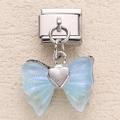 Italian modular charm link in stainless steel with a light blue iridescent butterfly pendant - Iridescent Blue Heart Butterfly (21)