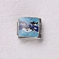 Maillon de charme italien avec trois orques en émail bleu sur base en acier inoxydable - Motif Orques Jouant (2)