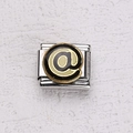 Italienisches Charm-Modul mit E-Mail-Symbol für modulares Edelstahlarmband in Gold und Schwarz - @ Symbol