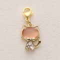 Cat charm pendant with heart-shaped zircon and lobster clasp for DIY jewelry - Gold Cat Outline with Pink Stone Style (ZT-DZ-430)