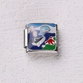 Maillon de bracelet italien avec dauphin bleu en émail et acier inoxydable - Motif Dauphin Monde Océan (5)