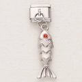 Silver fish charm for modular bracelet with red gemstone eye and scale texture - Shiny Silver Fish Style (1)