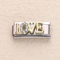 Italian charm link with gold LOVE lettering and micro-pave crystals on silver steel base - Pave Rhinestone LOVE Gold Style (17)