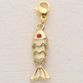 Golden fish charm pendant with red rhinestone eye and lobster clasp for DIY jewelry making - Gold Red Eye Fish (6)