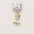 Italian charm bracelet component with gold fishtail pendant and blue rhinestones - Gold Fish Tail Style (3)
