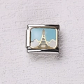 Maillon de bracelet italien avec Tour Eiffel et émail bleu en acier inoxydable - Motif Tour Eiffel Nuages (6)