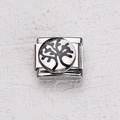 Italienischer Edelstahl-Charm mit einem schwarzen Lebensbaum-Symbol auf dem Modul - Lebensbaum
