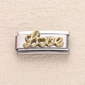 Italian charm link with gold Love lettering and hollow heart on stainless steel base - Gold Love Artistic Word Style (18)