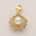 Golden shell pendant with pearl and rhinestones featuring a lobster clasp for DIY jewelry - Pearl Rhinestone Shell (4)