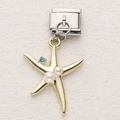 Charm étoile de mer avec perles blanches et zircon bleu en acier inoxydable doré - Style Étoile de Mer à Perles Artificielles (5)