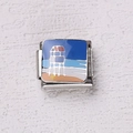 Charm modulaire italien en inox avec tour de sauvetage de plage et émail mer bleue - Motif Tour de Sauvetage de Plage (8)