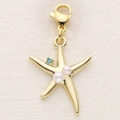 Golden starfish pendant with pearls and blue zircon featuring a metal lobster clasp - Pearl Blue Rhinestone Starfish (3)