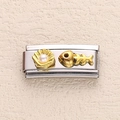Italian charm link featuring a golden scallop shell with pearl and fishbone accents - Pearl Shell Fishbone Style (19)