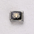 Italienischer Charm-Link mit goldener Spinne auf schwarzer Emaille und Edelstahl - Goldene Spinne