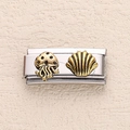 Italian charm link with gold jellyfish and scallop shell on stainless steel base - Gold Jellyfish Scallop Style (20)