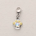 Silver lobster clasp charm with yellow enamel paw print and heart-shaped cubic zirconia - Yellow Cat Paw with Heart Iridescent Rhinestone Style (ZT-DZ-430)