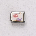 Italienisches Armband-Modul mit Lippenstift und rotem Lippenabdruck-Emaille - Lippenstift Lippenabdruck