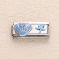 Italian modular charm in silver steel with blue enamel starfish and shell detail - Blue Enamel Scallop Starfish Style (21)