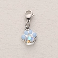 Silver lobster clasp pendant with blue enamel paw print and rainbow heart crystal - Blue Cat Paw with Heart Iridescent Rhinestone Style (ZT-DZ-430)
