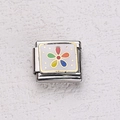 Italienisches Armband-Element aus Edelstahl mit einem bunten fünfblättrigen Blumenmuster - Bunte Blumen