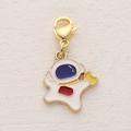 Cartoon astronaut pendant with white enamel and golden lobster clasp for DIY jewelry - Gold Astronaut Holding Moon (2)