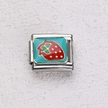 Italienisches Charm-Armbandglied mit roter Erdbeere auf rostfreiem Edelstahl - Erdbeere